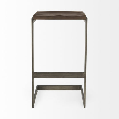 30" Wood Brown And Gray Solid Wood And Metal Backless Bar Height Bar Chair HomeRoots