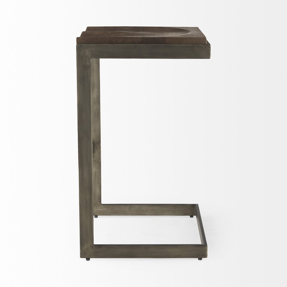 30" Wood Brown And Gray Solid Wood And Metal Backless Bar Height Bar Chair HomeRoots