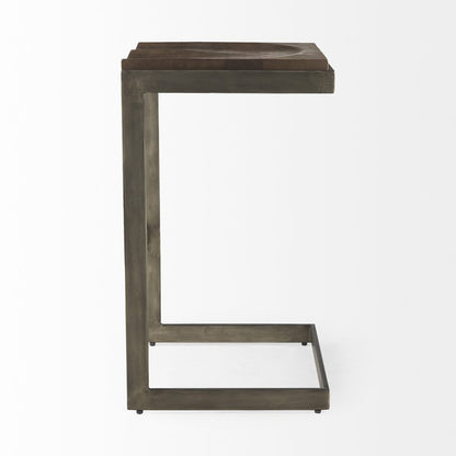 30" Wood Brown And Gray Solid Wood And Metal Backless Bar Height Bar Chair HomeRoots