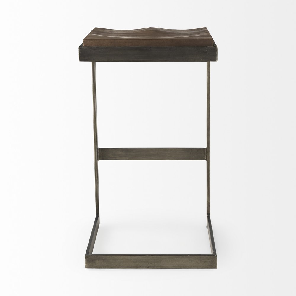 30" Wood Brown And Gray Solid Wood And Metal Backless Bar Height Bar Chair HomeRoots