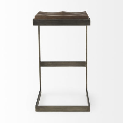 30" Wood Brown And Gray Solid Wood And Metal Backless Bar Height Bar Chair HomeRoots