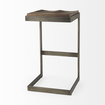 30" Wood Brown And Gray Solid Wood And Metal Backless Bar Height Bar Chair HomeRoots