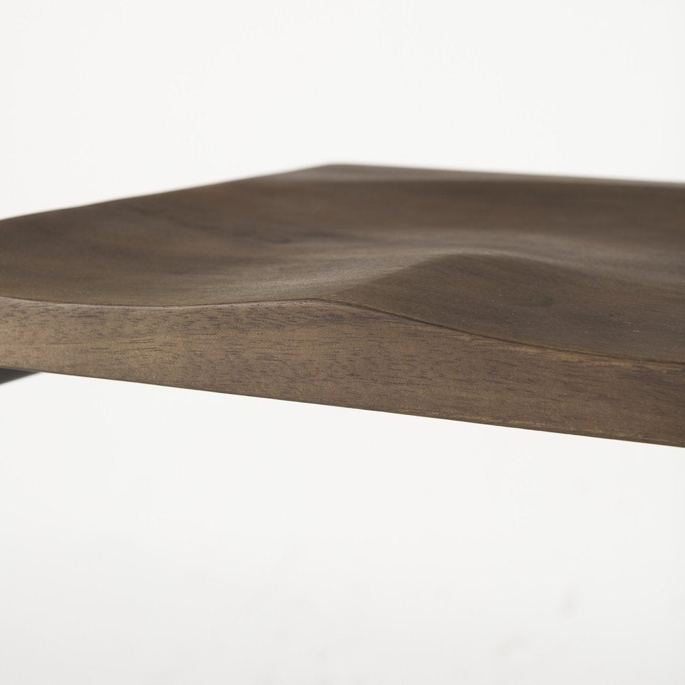 30" Wood Brown And Gray Solid Wood And Metal Backless Bar Height Bar Chair HomeRoots