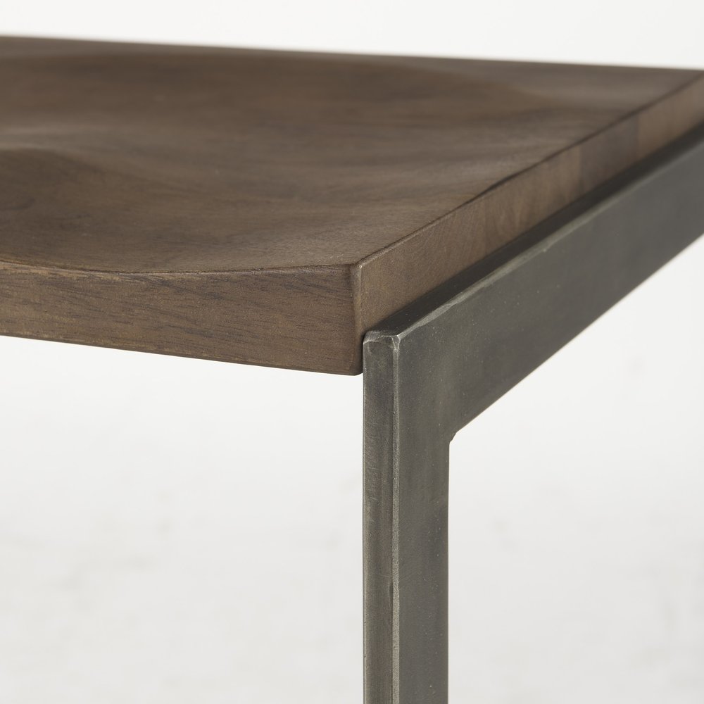 30" Wood Brown And Gray Solid Wood And Metal Backless Bar Height Bar Chair HomeRoots