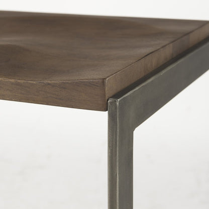 30" Wood Brown And Gray Solid Wood And Metal Backless Bar Height Bar Chair HomeRoots