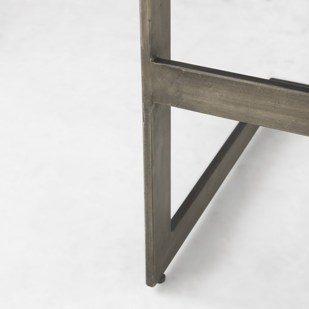 30" Wood Brown And Gray Solid Wood And Metal Backless Bar Height Bar Chair HomeRoots
