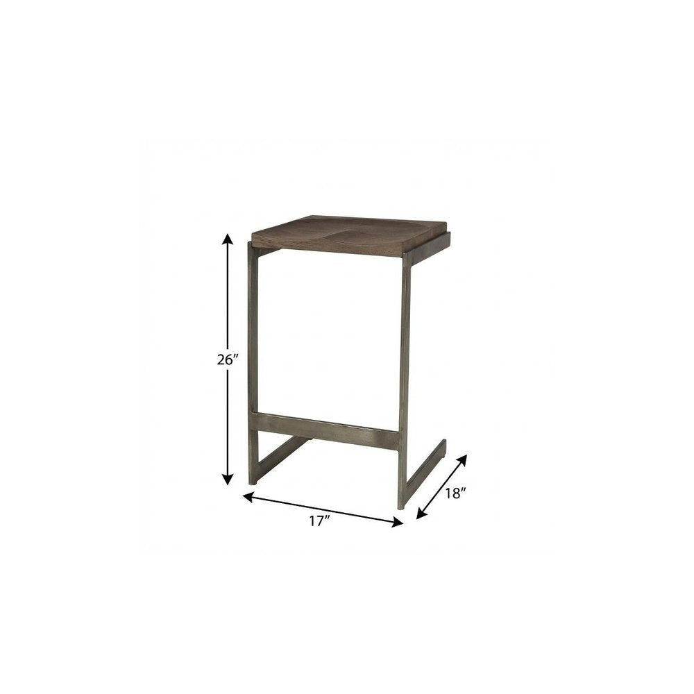 26" Wood Brown And Brown Solid Wood And Metal Backless Counter Height Bar Chair HomeRoots