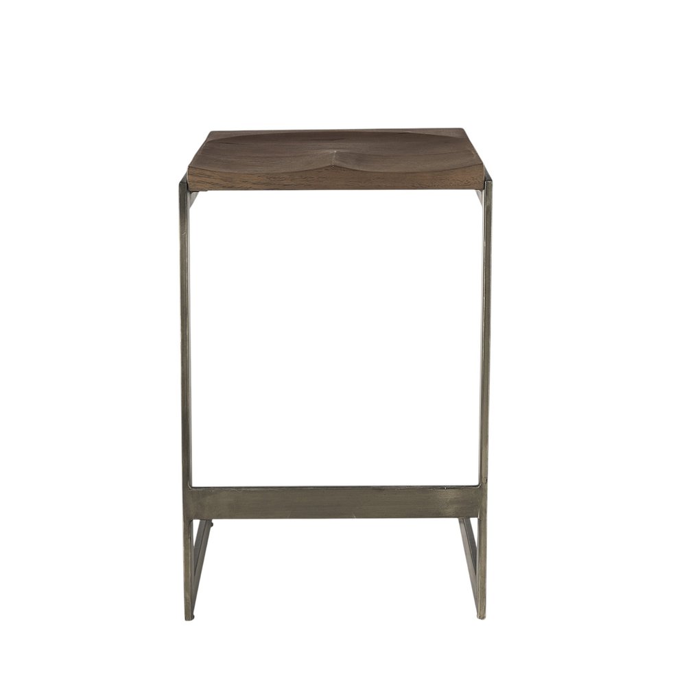 26" Wood Brown And Brown Solid Wood And Metal Backless Counter Height Bar Chair HomeRoots