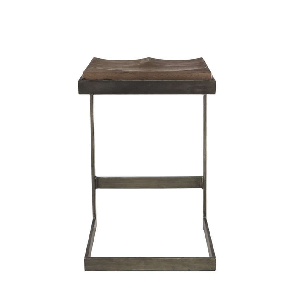 26" Wood Brown And Brown Solid Wood And Metal Backless Counter Height Bar Chair HomeRoots