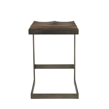26" Wood Brown And Brown Solid Wood And Metal Backless Counter Height Bar Chair HomeRoots