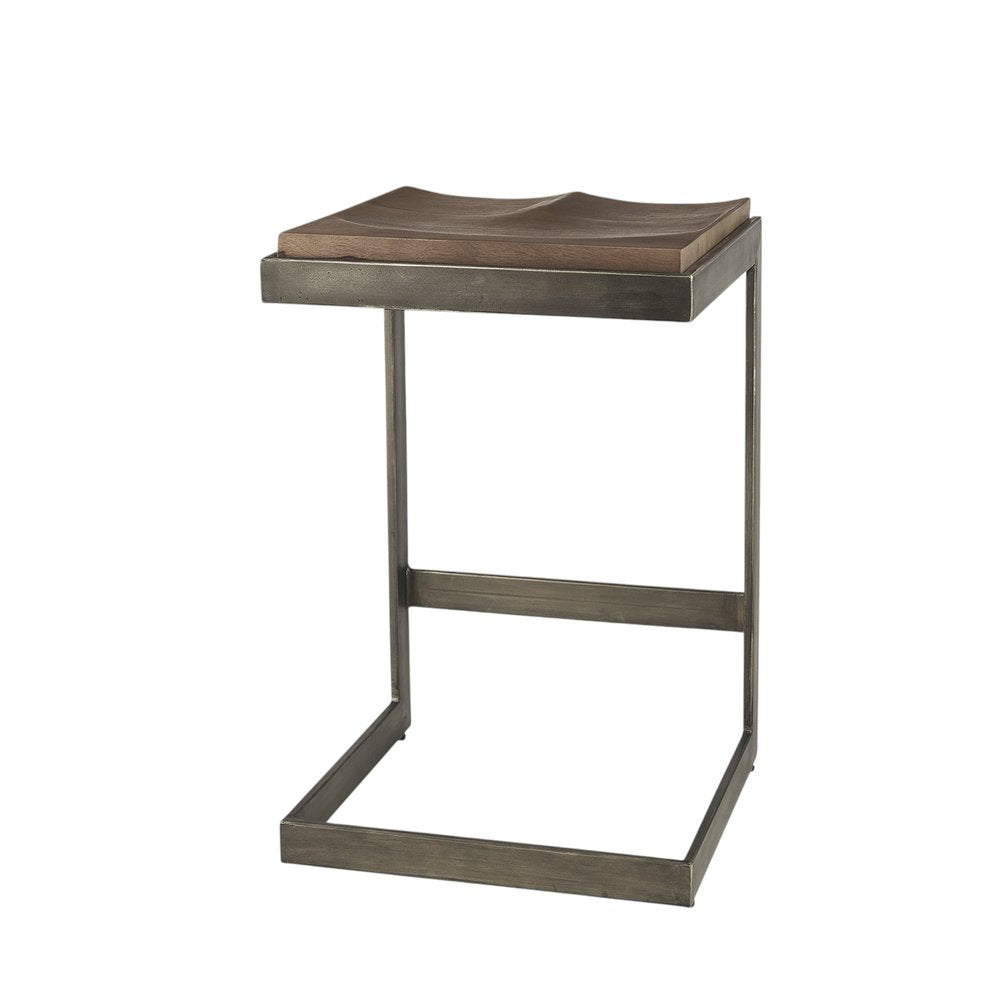26" Wood Brown And Brown Solid Wood And Metal Backless Counter Height Bar Chair HomeRoots
