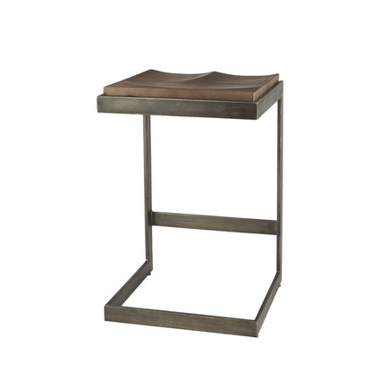 26" Wood Brown And Brown Solid Wood And Metal Backless Counter Height Bar Chair HomeRoots