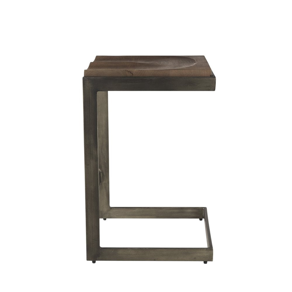 26" Wood Brown And Brown Solid Wood And Metal Backless Counter Height Bar Chair HomeRoots