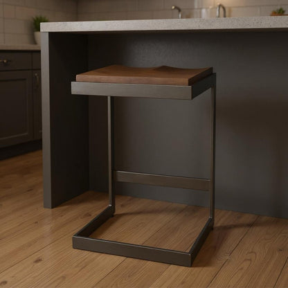 26" Wood Brown And Brown Solid Wood And Metal Backless Counter Height Bar Chair HomeRoots