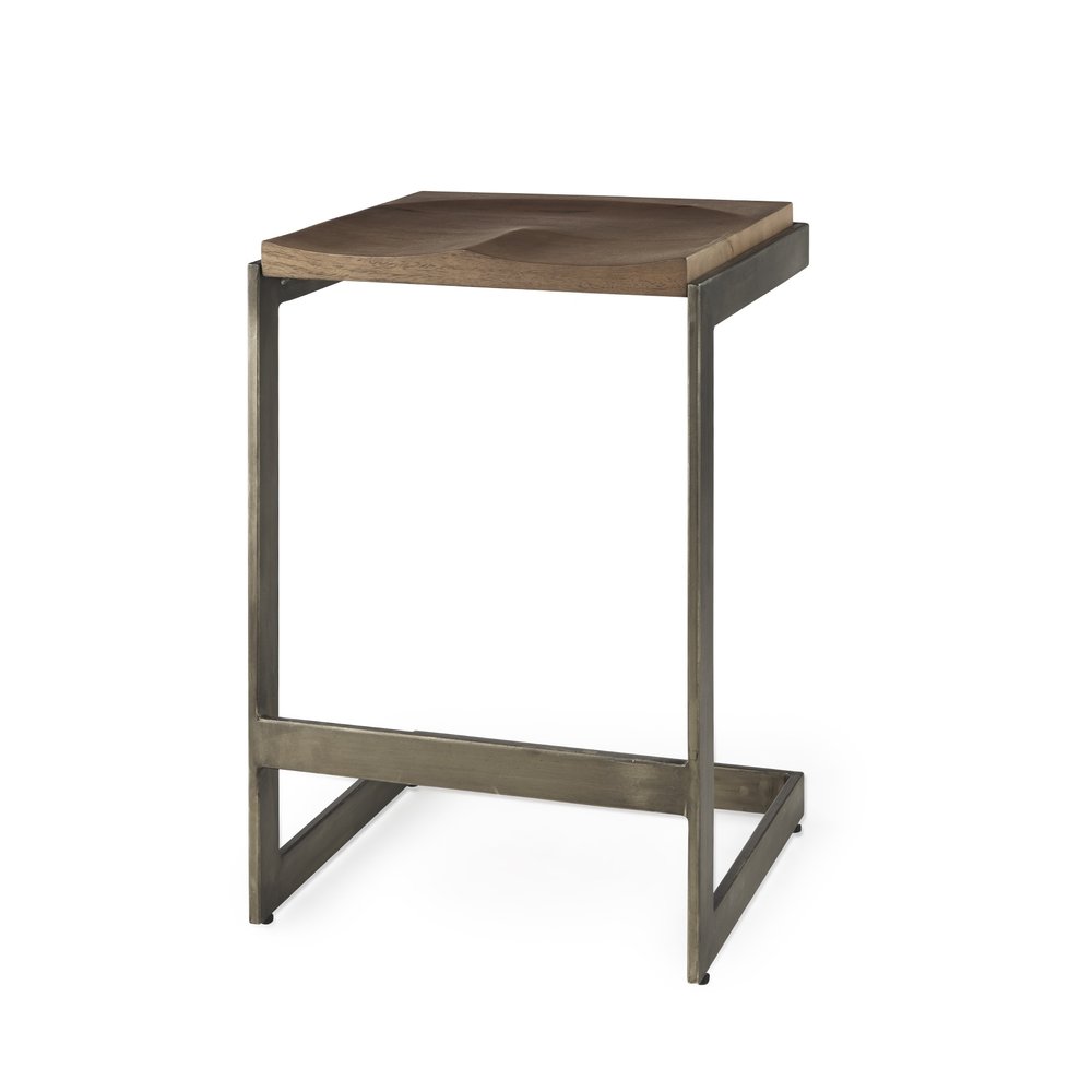26" Wood Brown And Brown Solid Wood And Metal Backless Counter Height Bar Chair HomeRoots