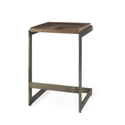 26" Wood Brown And Brown Solid Wood And Metal Backless Counter Height Bar Chair HomeRoots