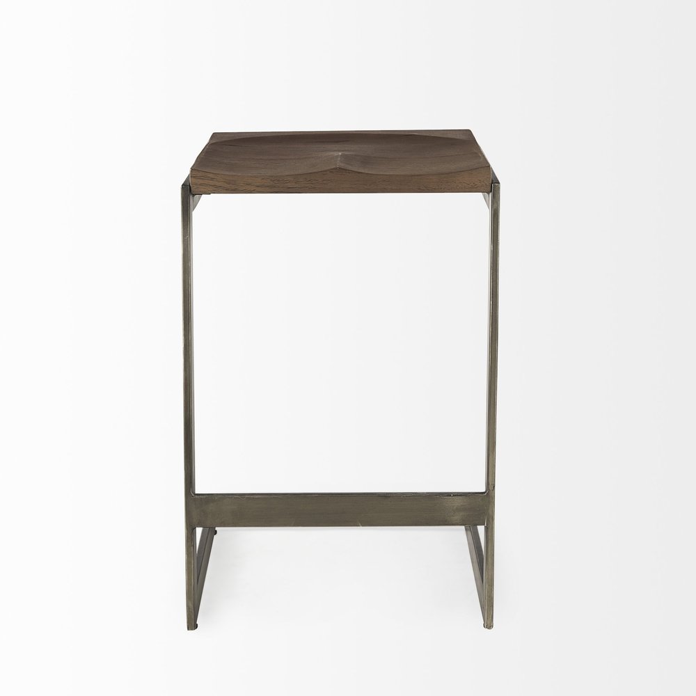 26" Wood Brown And Brown Solid Wood And Metal Backless Counter Height Bar Chair HomeRoots