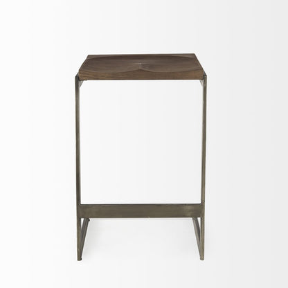 26" Wood Brown And Brown Solid Wood And Metal Backless Counter Height Bar Chair HomeRoots