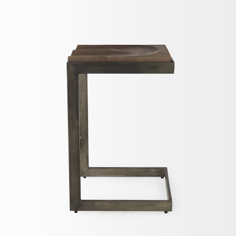 26" Wood Brown And Brown Solid Wood And Metal Backless Counter Height Bar Chair HomeRoots
