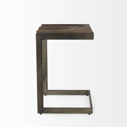 26" Wood Brown And Brown Solid Wood And Metal Backless Counter Height Bar Chair HomeRoots