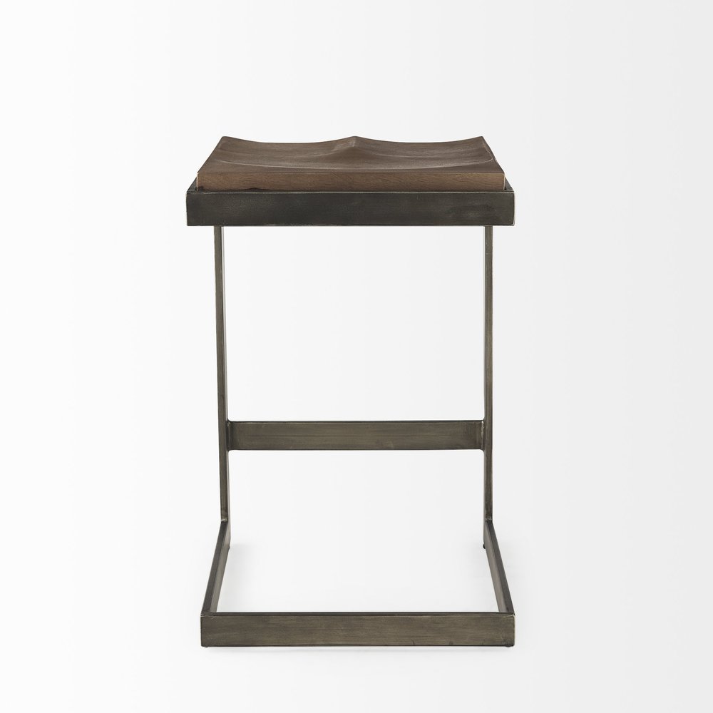 26" Wood Brown And Brown Solid Wood And Metal Backless Counter Height Bar Chair HomeRoots