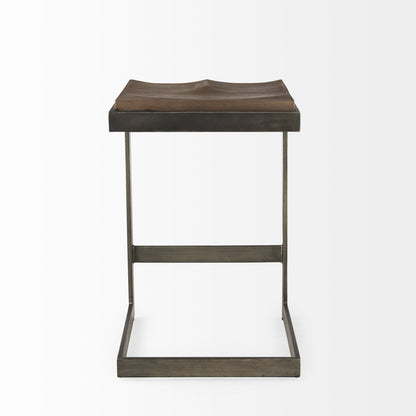 26" Wood Brown And Brown Solid Wood And Metal Backless Counter Height Bar Chair HomeRoots