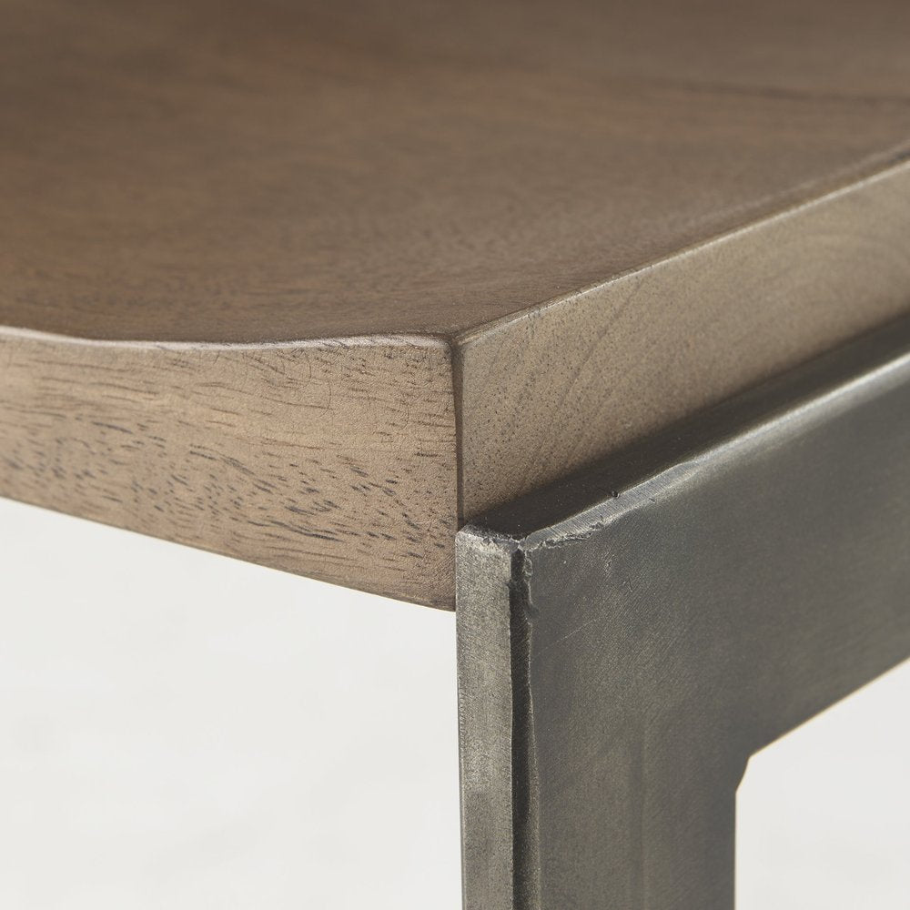 26" Wood Brown And Brown Solid Wood And Metal Backless Counter Height Bar Chair HomeRoots