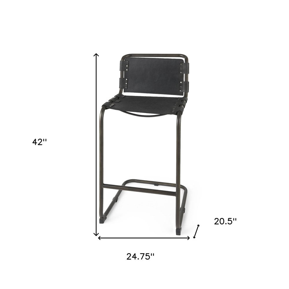 30" Black And Gray Leather And Iron Bar Height Bar Chair HomeRoots
