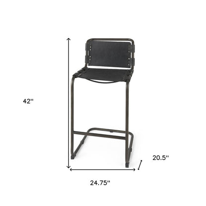 30" Black And Gray Leather And Iron Bar Height Bar Chair HomeRoots