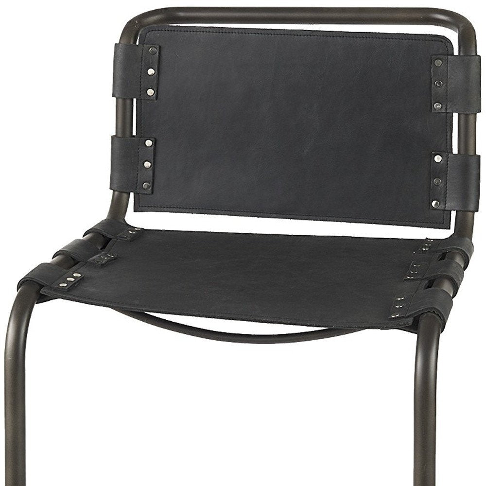 30" Black And Gray Leather And Iron Bar Height Bar Chair HomeRoots
