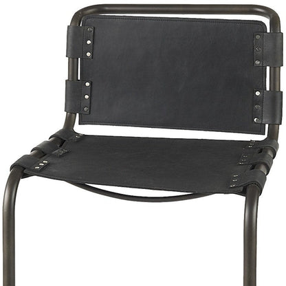 30" Black And Gray Leather And Iron Bar Height Bar Chair HomeRoots