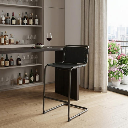 30" Black And Gray Leather And Iron Bar Height Bar Chair HomeRoots