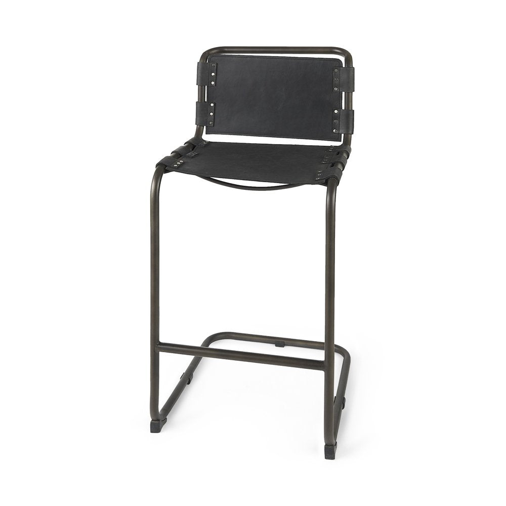 30" Black And Gray Leather And Iron Bar Height Bar Chair HomeRoots