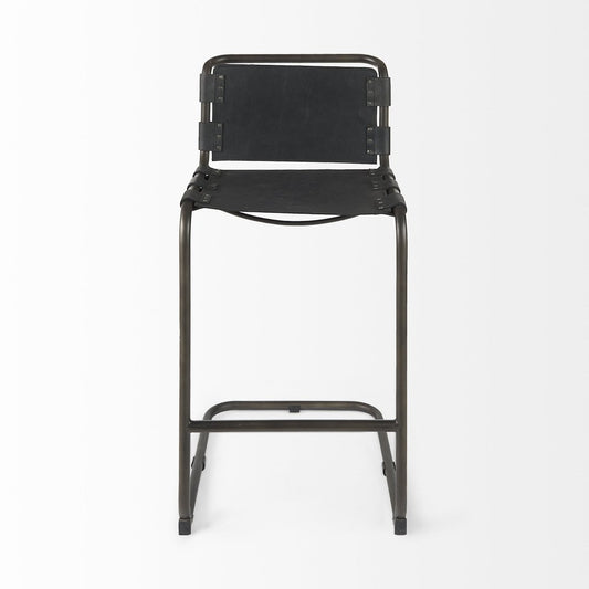 30" Black And Gray Leather And Iron Bar Height Bar Chair HomeRoots