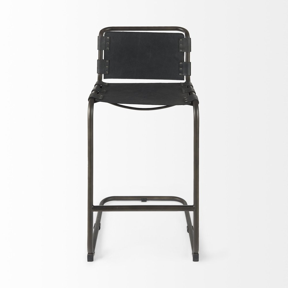 30" Black And Gray Leather And Iron Bar Height Bar Chair HomeRoots