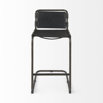 30" Black And Gray Leather And Iron Bar Height Bar Chair HomeRoots