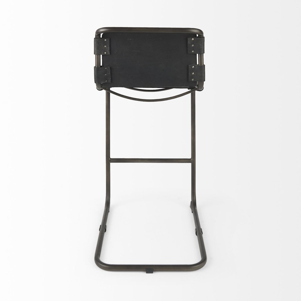 30" Black And Gray Leather And Iron Bar Height Bar Chair HomeRoots