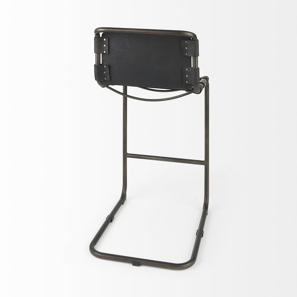 30" Black And Gray Leather And Iron Bar Height Bar Chair HomeRoots