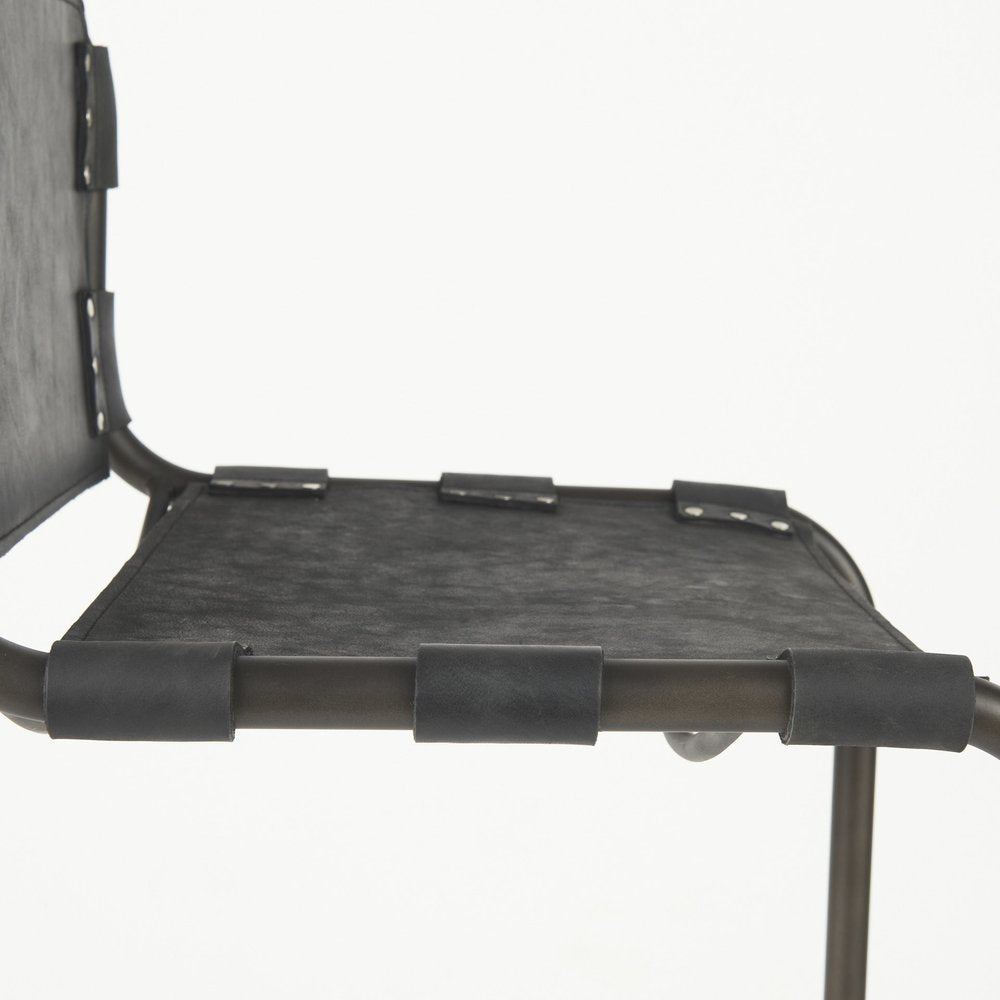 30" Black And Gray Leather And Iron Bar Height Bar Chair HomeRoots