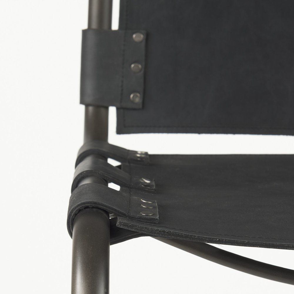 30" Black And Gray Leather And Iron Bar Height Bar Chair HomeRoots