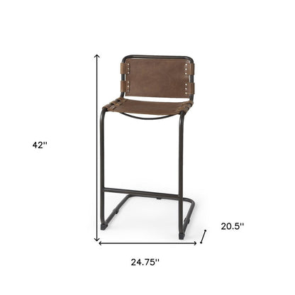 35" Brown And Black Leather And Metal Bar Height Bar Chair HomeRoots