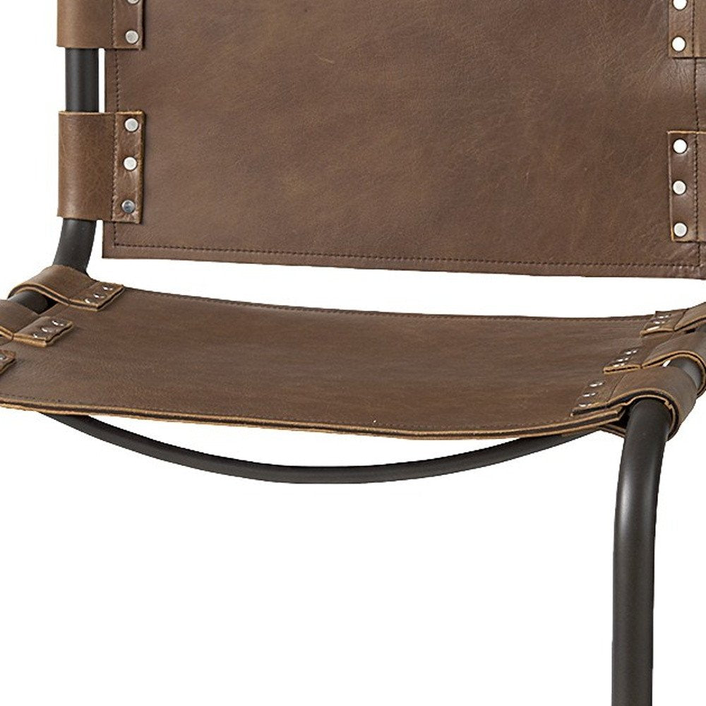 35" Brown And Black Leather And Metal Bar Height Bar Chair HomeRoots
