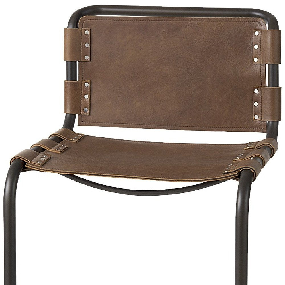 35" Brown And Black Leather And Metal Bar Height Bar Chair HomeRoots