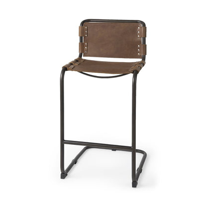 35" Brown And Black Leather And Metal Bar Height Bar Chair HomeRoots