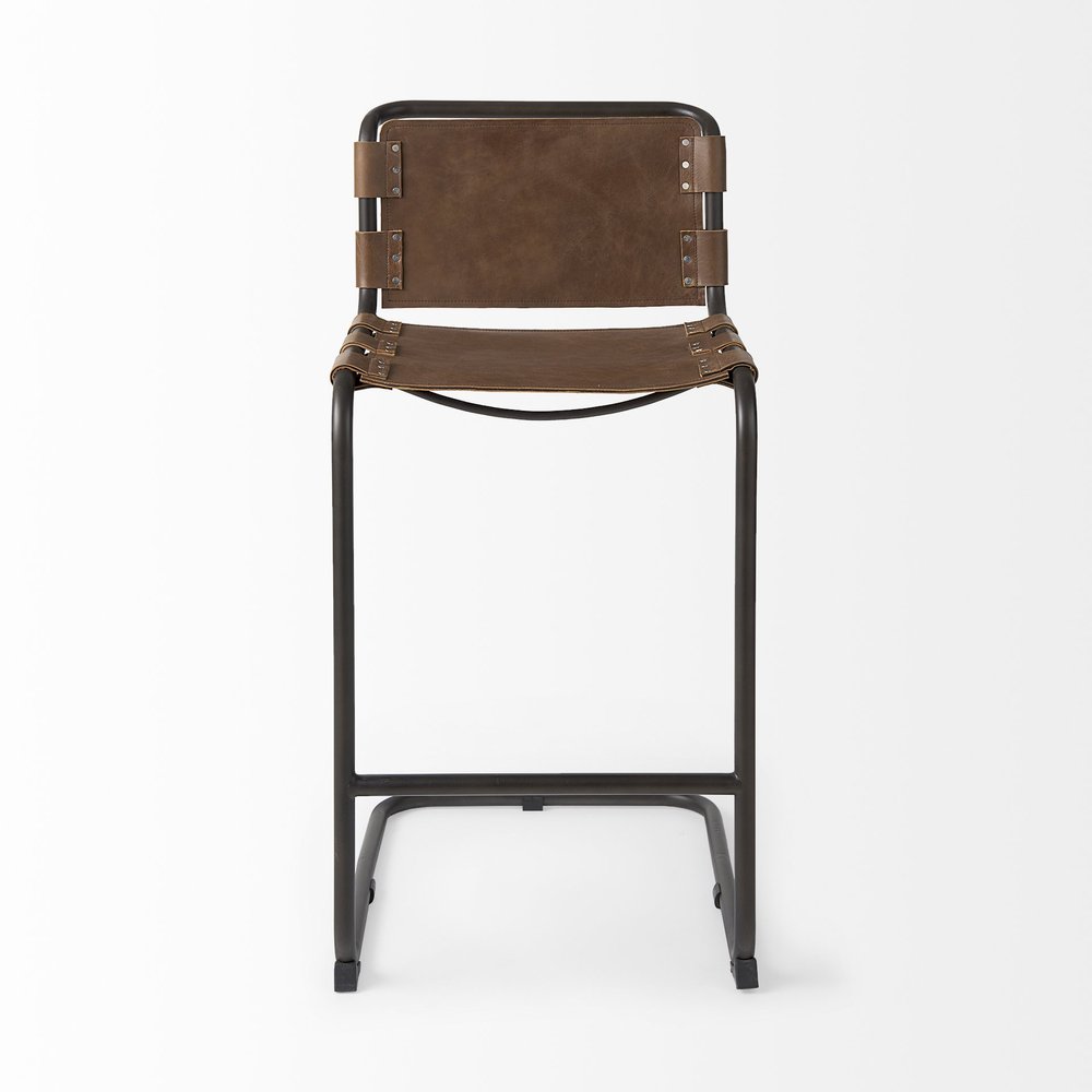 35" Brown And Black Leather And Metal Bar Height Bar Chair HomeRoots