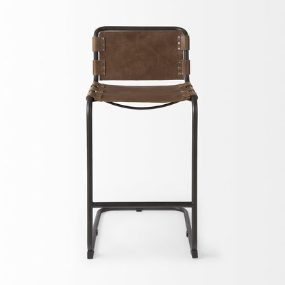 35" Brown And Black Leather And Metal Bar Height Bar Chair HomeRoots