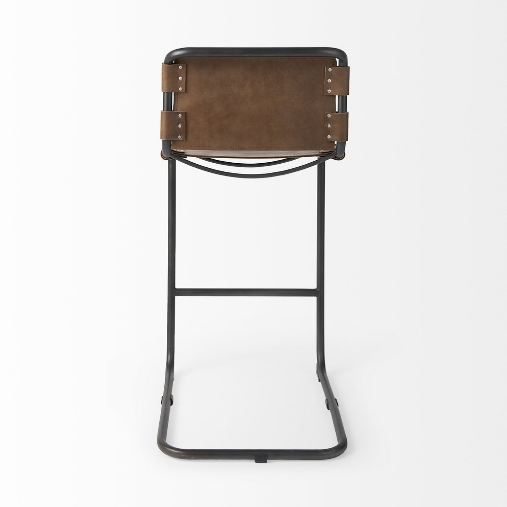 35" Brown And Black Leather And Metal Bar Height Bar Chair HomeRoots