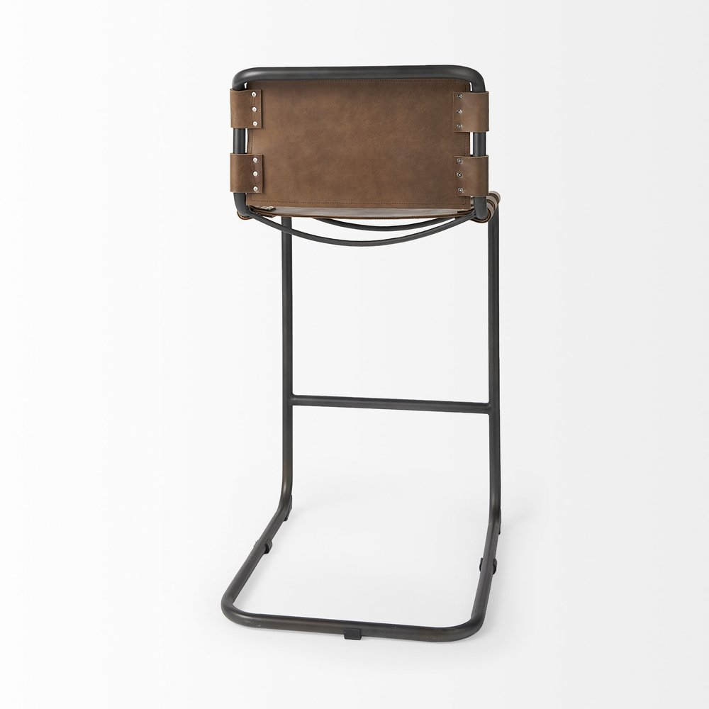 35" Brown And Black Leather And Metal Bar Height Bar Chair HomeRoots