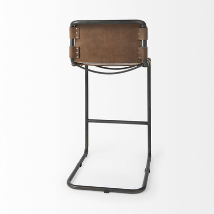 35" Brown And Black Leather And Metal Bar Height Bar Chair HomeRoots