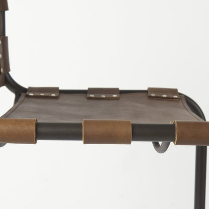 35" Brown And Black Leather And Metal Bar Height Bar Chair HomeRoots